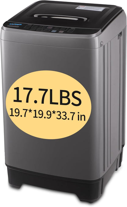17.7 lbs Full-Automatic Washing Machine with LED Display, Portable Compact Laundry Washer with Drain Pump, 10 Wash Programs 8 Water Levels, Grey