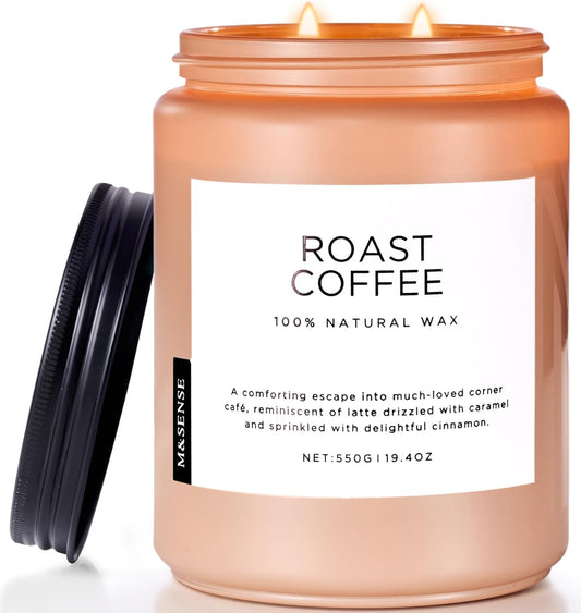 M&SENSE Coffee Candles Scented Strong, 2 Wick Jar Candle 19.4oz, 110 Hours Burning Time, Organic