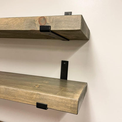 Rustic Shelves with J-Brackets Set of 2, Industrial Shelf, Kitchen Shelves, Solid Wood, Decorative Wall Storage, Heavy Duty, URBANDI (Grey, 12Wx12D)