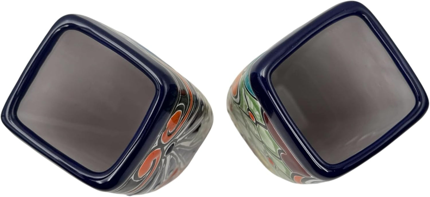 Talavera Planter Pot Square Vase Folk Art Mexican Pottery Handmade Hand Painted Home Decor Indoor Multicolor Outdoor 9.25" (Multi 22)