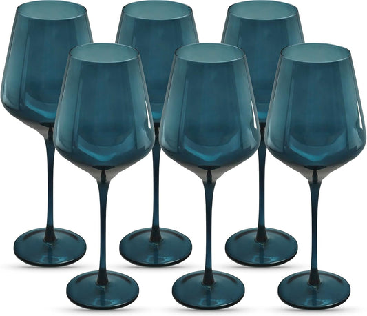 Saludi Original Midnight Blue Wine Glasses, 16.5oz (Set of 6) Stemmed Single Color Blue Glass