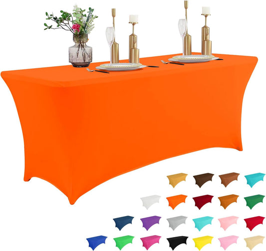 IVAPUPU 4FT Table Cloth for Rectangular Fitted Events Stretch Orange Table Covers Washable Cover