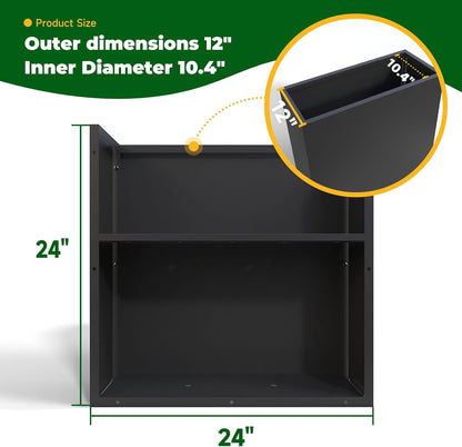 Galvanized Steel Metallic Heavy Planter for Outdoor Plants Metal Outdoor Planter Spliced Flower Box with Partitions for Outside,Indoor,Garden (Black, 24 * 12 * 24)