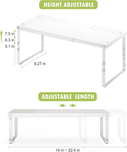 Expandable Cabinet Organizer Shelf With Adjustable Height, Stackable Kitchen Countertop Organizer Rack, Adjustable Shelf Riser For Kitchen Counter, Pantry, Cupboard, Desk, Tabletop