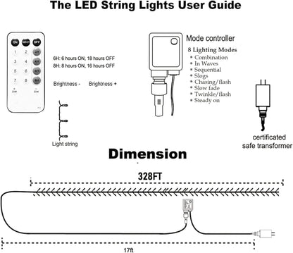 Dazzle Bright Outdoor Christmas String Lights, 1000 LED 328 FT Plug in Fairy Light with Remote Control 8 Modes & Timer, Waterproof Decoration for Home Garden Yard Xmas Wedding, Warm White