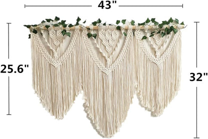 guzhiou large macrame wall hanging - Boho Tapestry Macrame Wall Decor Art- Chic Bohemian Handmade Woven Tapestry Home Decoration for Bedroom Living Room Apartment Wedding Party - 43"x32" (with Ivy)
