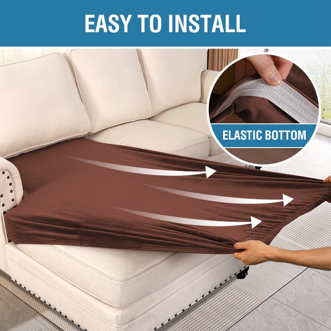 H.VERSAILTEX Velvet Stretch Individual Chaise Cover Sectional Couch Covers for L Shaped Sofa Both Left/Right Furniture Protector Seat Cushion Sofa Cover (1 Piece Chaise Cover, Burnt Brick)