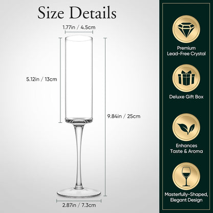 JYB&XY Champagne Flutes Set of 6 Hand Blown Elegant Champagne Glasses With Long Stem Elegant Sparkling Wine Stemware 6.5oz- for Women, Men, Wedding, Anniversary, Christmas, Birthday,Parties