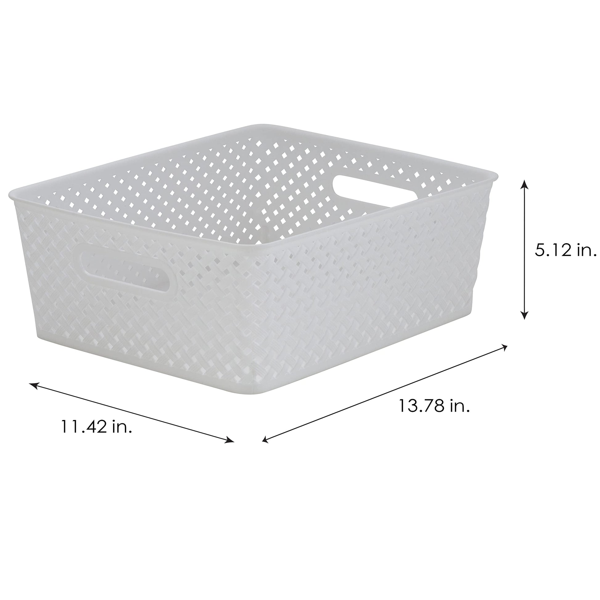 Simplify Medium Resin Wicker Tote | Storage Bin | Plastic Organizer | Carrying Handles | Bathroom |