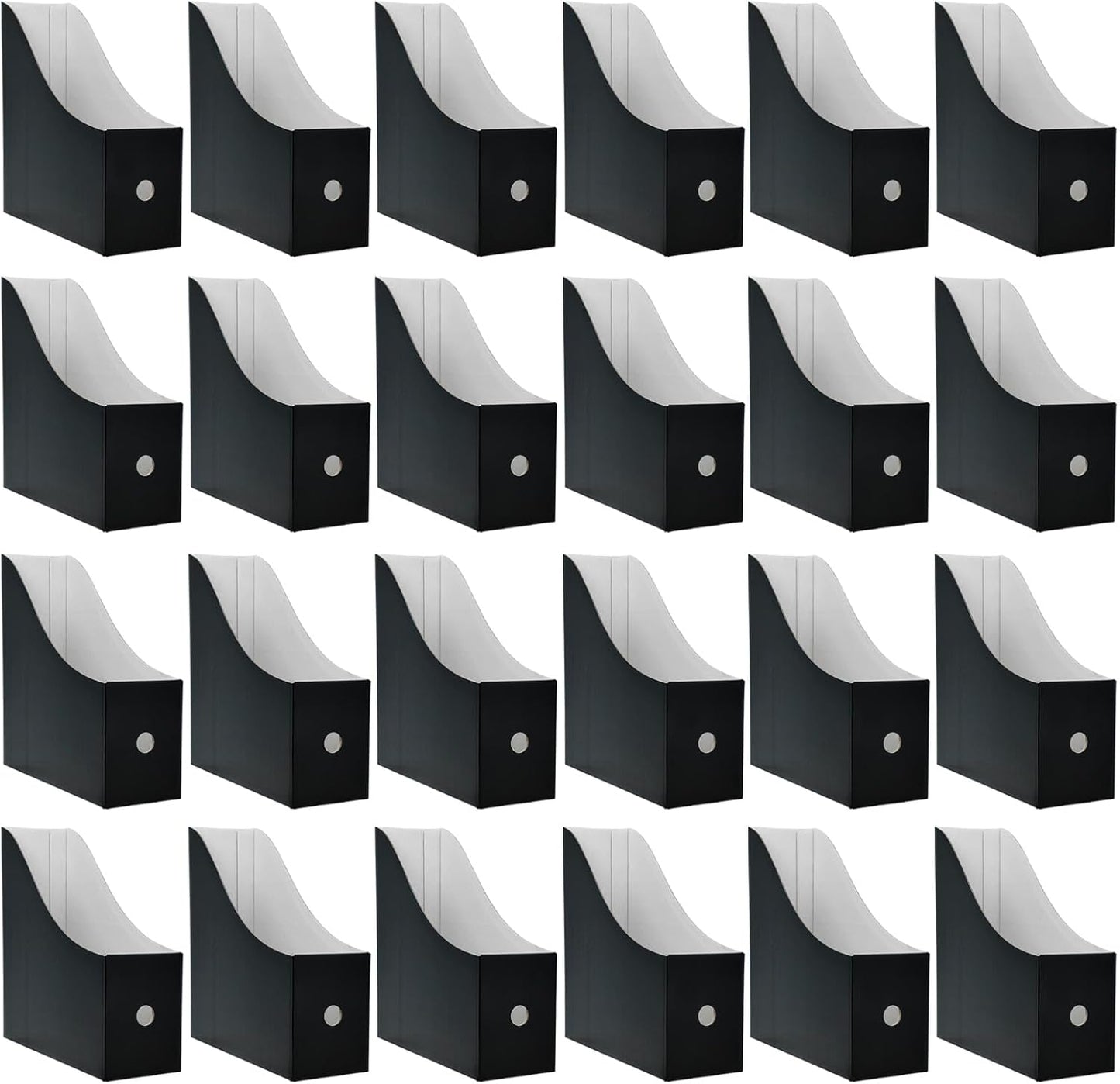 24 Pack Black Cardboard Magazine Holder, Sturdy Book Bins for Classroom Library, 10.6'' ×10.2'' ×3.5'' Inch Vertical File Folder Box