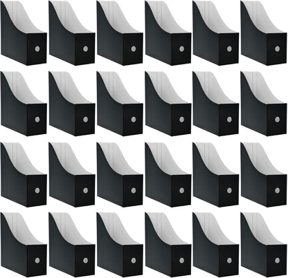 24 Pack Black Cardboard Magazine Holder, Sturdy Book Bins for Classroom Library, 10.6'' ×10.2'' ×3.5'' Inch Vertical File Folder Box