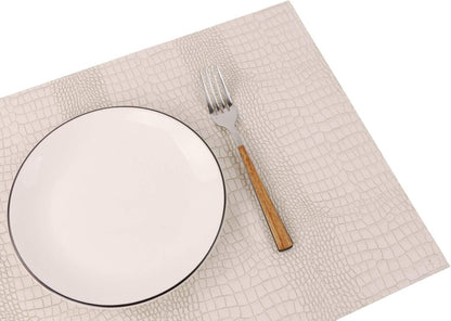 Waterproof PU Placemats, Faux Leather Hardboard Place Mats, Set of 8 Table Mats, Easy to Clean, Heat & Stain Resistant for Office Conference Table, Dining Home Decor, White