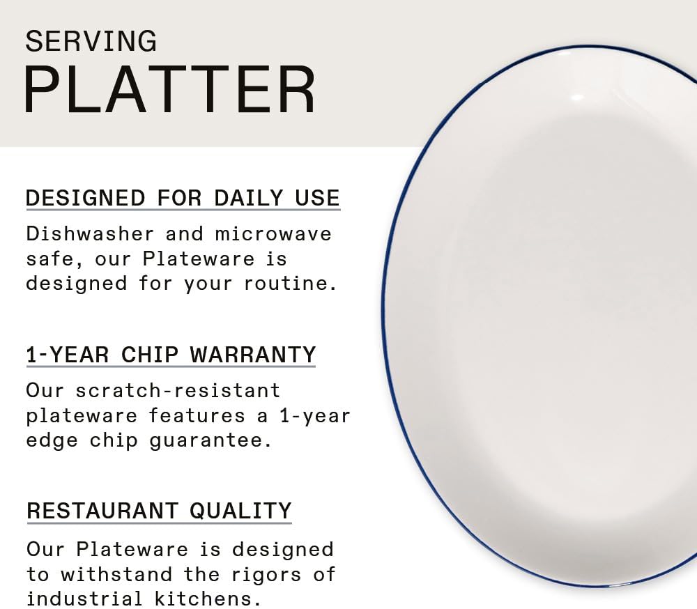 Made In Cookware - Serving Platter - White With Navy Rim- Porcelain England