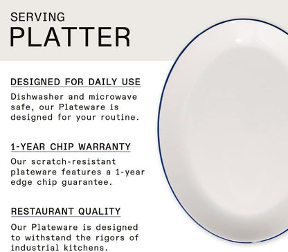 Made In Cookware - Serving Platter - White With Navy Rim- Porcelain England