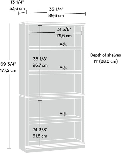 Sauder 5 Tier Book Shelf Wooden Bookcase Multipurpose Bookshelf for Home Office, Living Room, in Laurel Oak