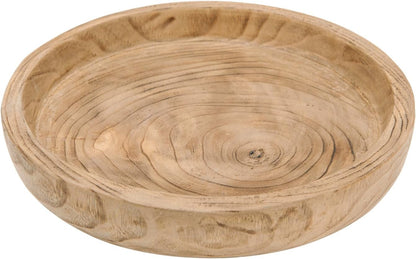 NIKKY HOME 12" Hand Carved Dough Bowls, Paulownia Wood Round Serving Bowl Decorative Wooden Tray, Natural