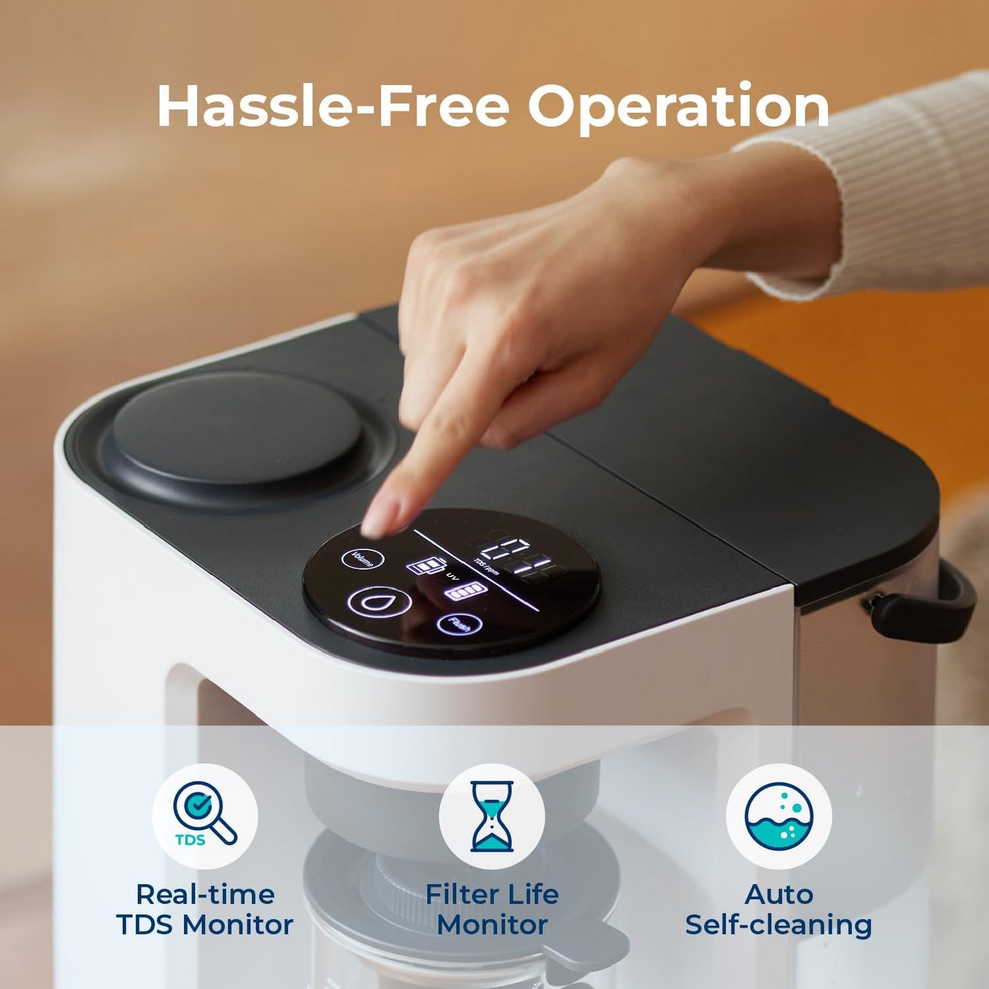 Bluevua RO100ROPOT-Lite(UV) Reverse Osmosis System Countertop Water Filter, 7-Stage Purification with UV and Remineralization, TDS & Filter Life Monitoring, Portable Water Purifier, White