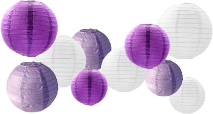 Paper Lanterns Decorations,Paper Hanging Decorations Ball Lanterns Lamps for Birthday Parties, Bridal Showers, Baby Showers, Wedding, Mermaid Party（10 Pcs,4 in/6 in/8 in/10 in,Purple/White）