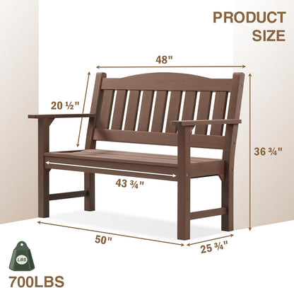 Psilvam 2-Person Outdoor Memorial Bench, All-Weather Poly Lumber Garden Bench, Rot-Resistant Outdoor Patio Bench for Park,Porch,and Church(Brown)