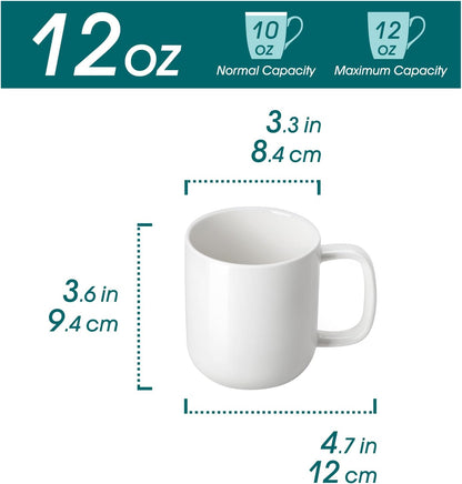 vancasso Porcelain Coffee Mugs Set, 12 oz Ceramic Coffee Cups for Latte Hot Tea Cappuccino Cocoa Milk Cups Set of 6, Dishwasher & Microwave Safe, White