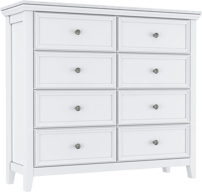 BLANKSPACE White 8 Drawer Dresser, Modern Dresser for Bedroom, Wood Drawer Organizer with Metal Knobs, Large Capacity Cabinet for Bedroom, Hallway