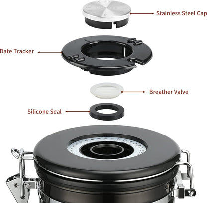 malmo Coffee Canister, Airtight Coffee Container with Date Tracker Lid, Stainless Steel Canister for Kitchen Food Storage (Black-Copper, 9oz)