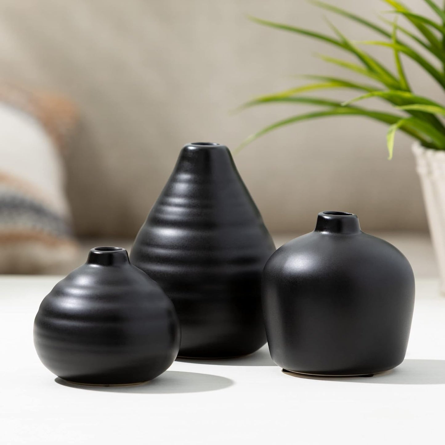 Sullivans Ceramic Vase Set- 3 Small Matte Black Vases, Modern Home Décor, Modern Farmhouse; Ideal Shelf Décor, Centerpieces, Table Décor, Bookshelf, Mantle, (CM3084)