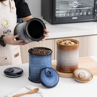 Nihow Ceramic Food Storage Jar Sets: Container with Air Tight Ceramic Lid for Flour/Sugar/Rice/Coffee/Cookies/Candy - Seal Damp-proof Canister for The Kitchen - Set of 3 （Gray）
