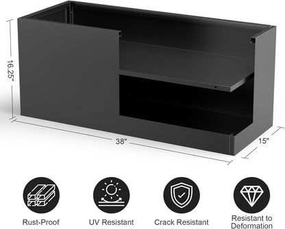 Long Metal Cube Planter for Outdoor Plants 15" W x 38" L x 16.25" H, Heavy Duty Steel Rectangular Planter Box with Removable Insert Shelf, Modern Décor for Outside, Indoor, Garden (Black)