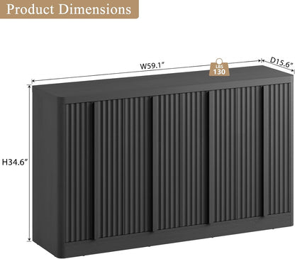 Fluted Buffet Cabinet with Storage, 120" Sideboard Buffet Storage Cabinet with 8 Doors & Adjustable Shelves, Coffee Bar Wood Credenza Cabinet for Kitchen, Dining Room, Living Room, Black(2PCS)