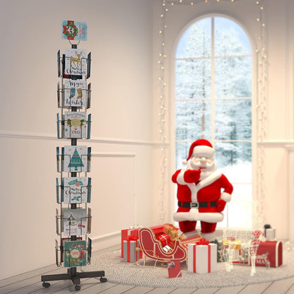 28 Pockets Countertop Rotating Greeting Card Rack, 7 Tier magazine Display Stand Rotating magazine rack for Postcards, Brochures, and Greeting Card