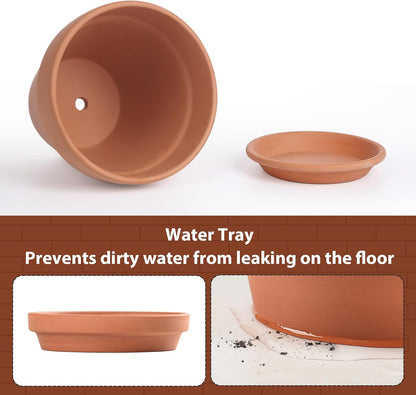 INGOFIN 12 Inch Terracotta Pot with Saucer - Ceramic Clay Pot for Plants with Drainage Hole, Large Terra Cotta Flower Planter with Tray for Indoor Outdoor Plants
