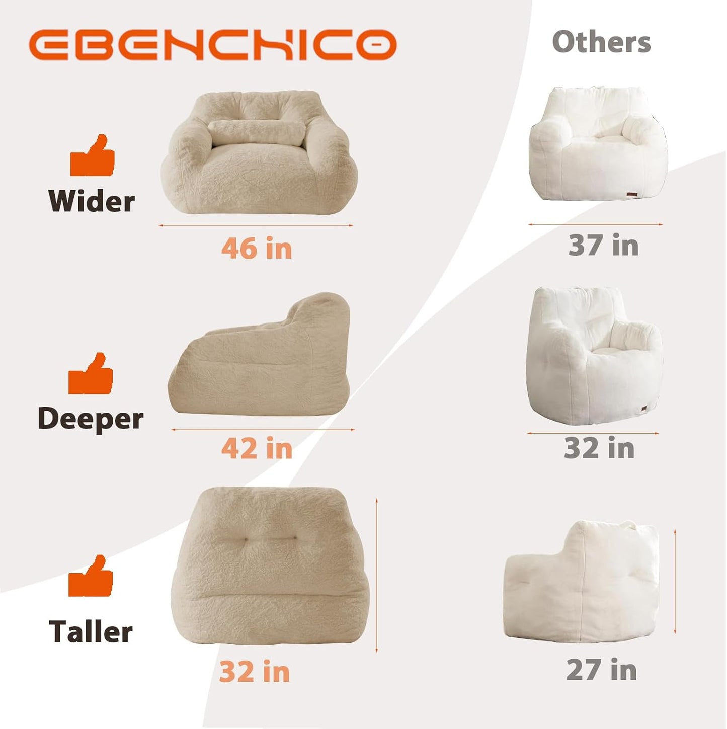 Bean Bag Chair for Adults with Pillow,Oversized Bean Bag Couch for Adults Chairs,Giant Lazy Couch Sofa Chairs with Filler,Large Reading Chair for Living Room Bedroom,Apricot