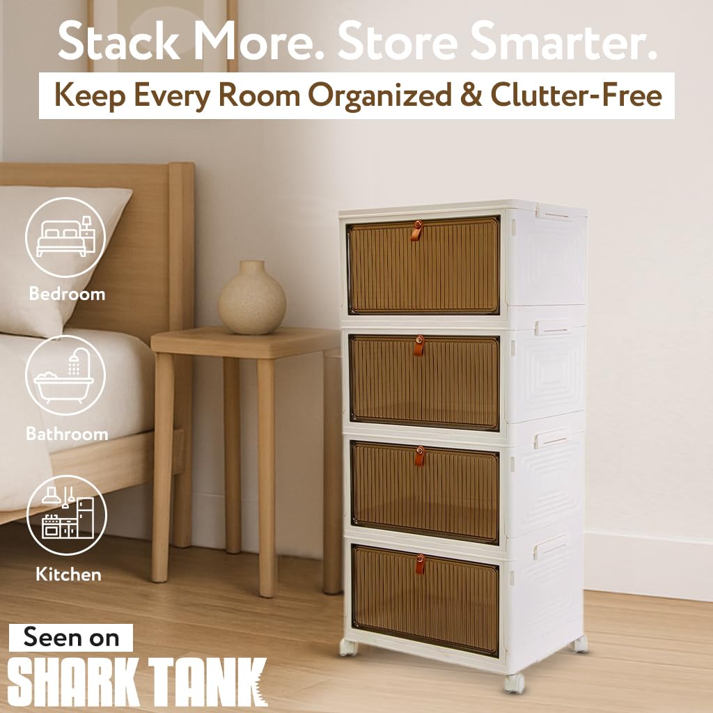Quik Box Sport 4-Tier Stackable Storage Organizer - 24 Gallon Capacity Collapsible Bins with