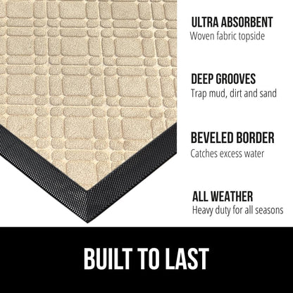 GORILLA GRIP 100% Waterproof All-Season WeatherMax Doormat US Designed Natural Rubber, Stain and Fade Resistant, Low Profile Indoor Outdoor Door Mats, Easy Clean Patio Mat, 17x29, Modern Latte
