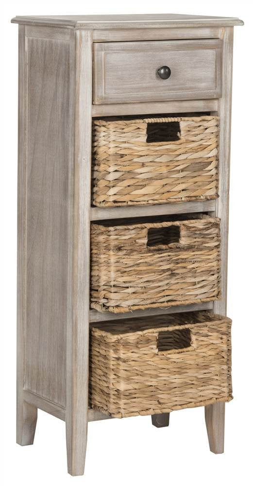 SAFAVIEH Furniture - Michaela 1-Drawer Storage Unit - White Washed - Solid Wood - Farmhouse Basket