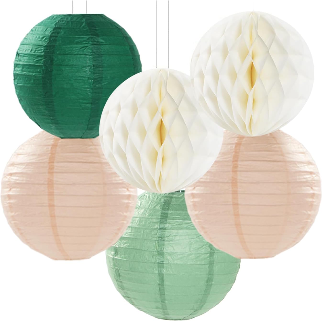 Olive-Sage Green Champagne-Gold Party-Decorations Lanterns - 14pcs Rustic Wedding Paper Fan Streamers,Tissue Pom Poms Honeycomb,Boho Bachelorette Neutral Baby Shower Birthday Bridal Decor Ouruola