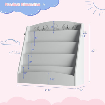 5-Tier Kids Bookshelf Montessori Toddler Book Rack Baby Bookcase Floor Front Facing Magazine Display Shelf for Bedroom Playroom Nursery Classroom Kindergarten Wood (Gray)