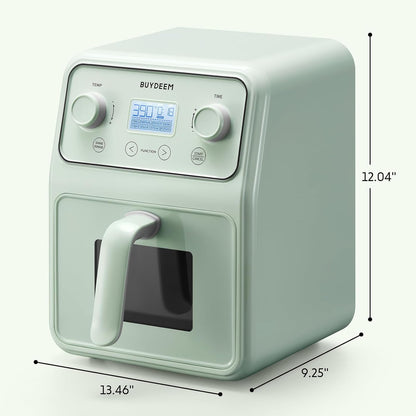 BUYDEEM F51 8-in-1 Air Fryer 4.2QT, Retro Countertop Airfryer Oven with Visible Window, Shake Reminder, One-touch Control with LCD Display, Cozy Greenish