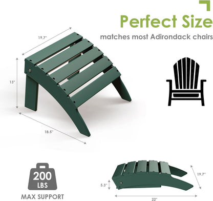 GREENVINES Adirondack-Ottoman | HDPE Plastic | Outdoor Footrest | All Weather | Foot Rest | Foot Stool | Forest | for Adirondack Chair | for Patio Backyard Pool