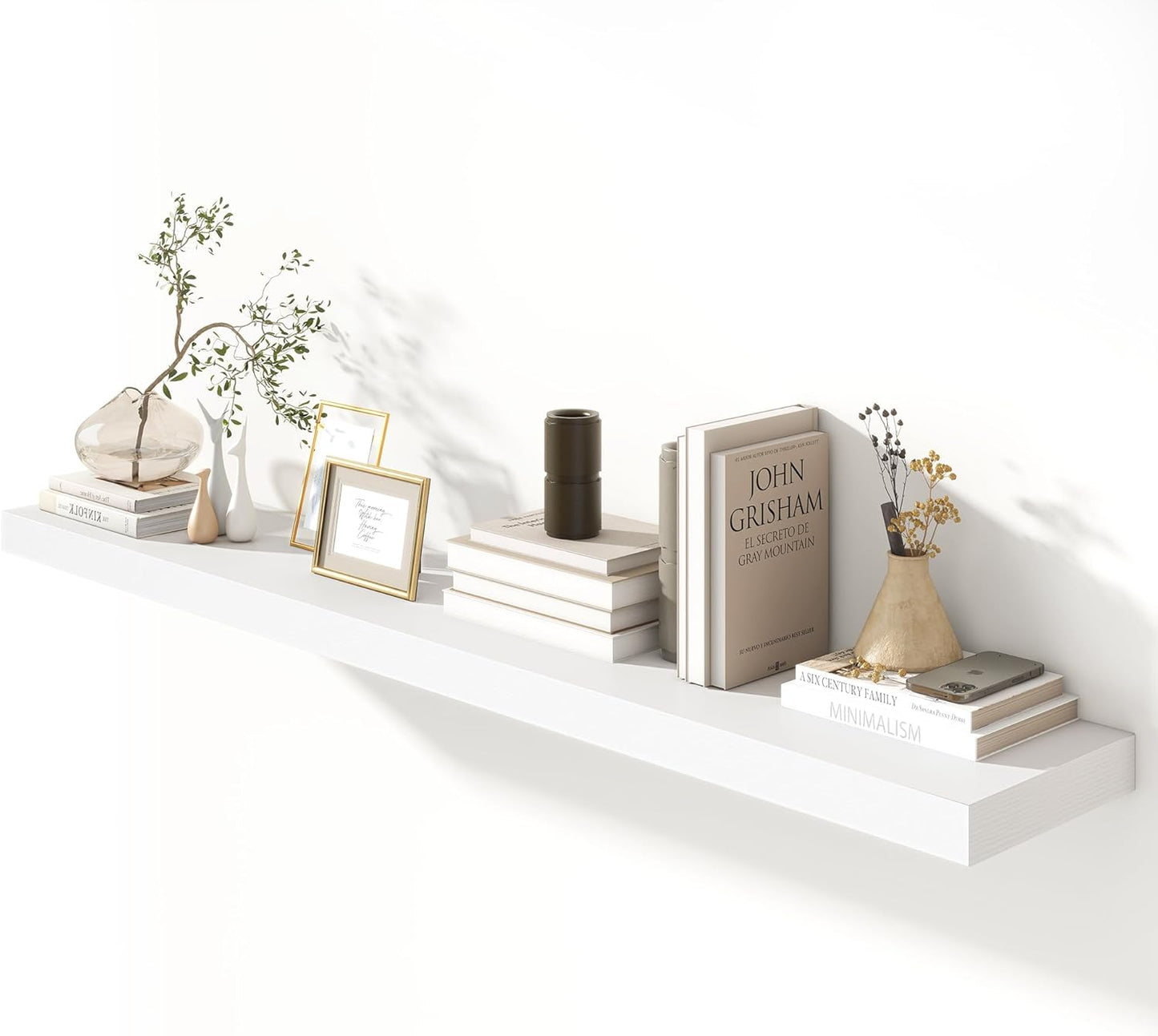 White Floating Shelves for Wall - 72 Inch Wide x 12 Inch Deep Wall Shelves Set of 1 - Rustic White Wood Shelves for Living Room, Bathroom, Laundry Room, Bedroom, Kitchen, Home Office