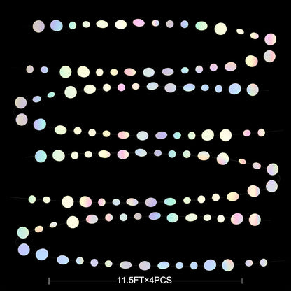 46 Ft White Iridescent Circle Dots Garland Hanging Holographic Polka Dots Streamer for Birthday Bachelorette Engagement Wedding Bridal Shower Galaxy Pastel Winter Christmas Party Decorations Supplies