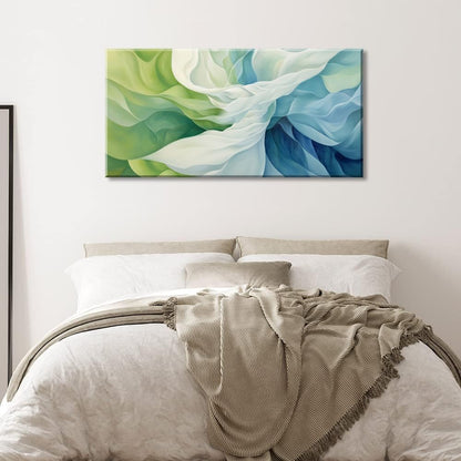 LASMOND Abstract Lines Wall Art for Living Room Canvas Prints Aqua Turquoise Blue Green Artwork Paintings Decor Bedroom Office Girl Woman (30x16 Inches)