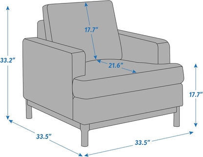 Oversized Accent Chair for Living Room, Modern Upholstered Reading Armchair for Bedroom, Comfy Chair for Apartment, Single Sofa for Small Space with Rubberwood Base
