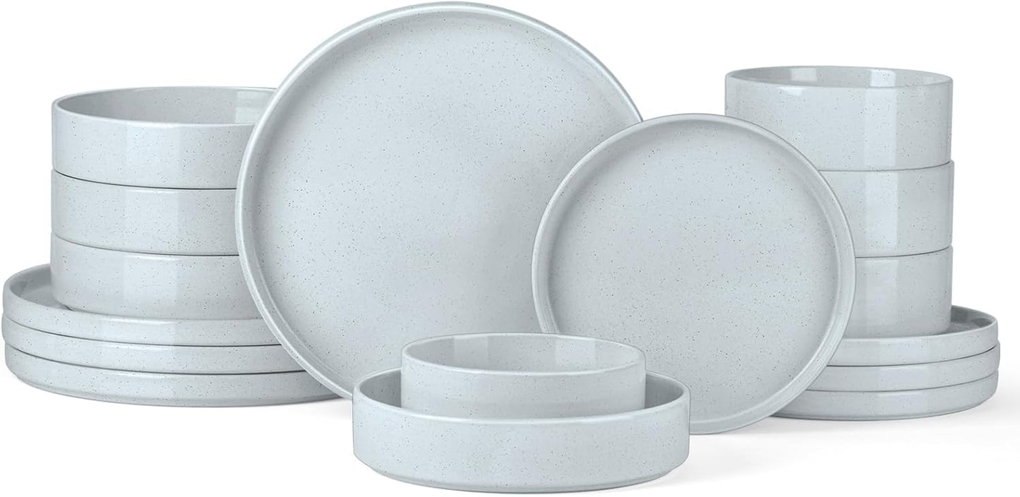Onader Plates and Bowls Sets, 16 Pieces Stoneware Dinnerware for 4, Kitchen Dinner Dish Set with Pasta Bowl, Ceramic Dishware Dining Ware, Microwave & Dishwasher Safe - Slate Gray