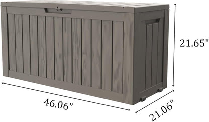90 Gallon Lockable Resin Deck Box with Wheels, Waterproof & UV-Resistant Outdoor Storage Box for Outdoor Cushion Storage, Garden Tools & Pool Accessories Storage, Gray