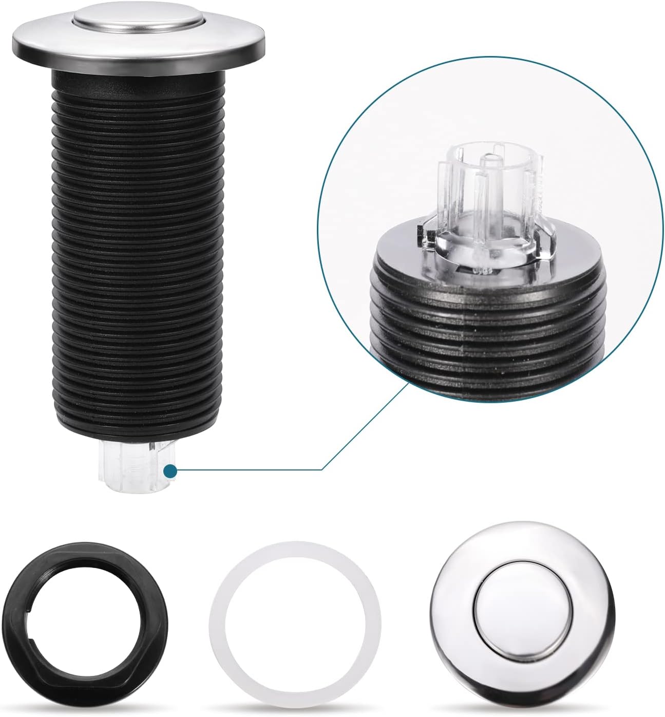 RQYEKDO Garbage Disposal Air Switch Kitchen Sink Top Long Stainless Steel Brushed Nickel Long 2.5" for Food and Waste Disposal On/Off Air Button Parts Black…
