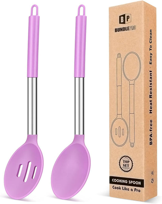 Pack of 2 Large Silicone Cooking Spoons,Non Stick Solid Basting Spoon,Heat-Resistant Kitchen