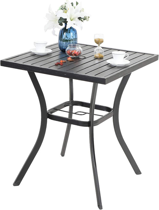 PHI VILLA Outdoor Patio 31" Square Height Bar Table with Umbrella Hole, 36" Height Coating Old