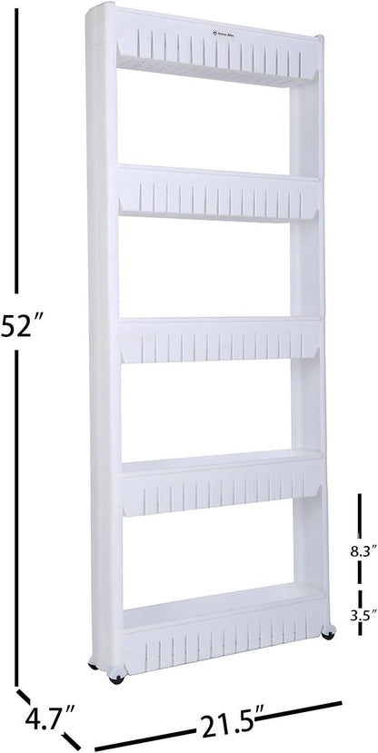 Laundry Room Organizer, Mobile Shelving Unit Organizer with 5 Large Storage Baskets, Gap Storage Slim Slide Out Pantry Storage Rack for Narrow Spaces